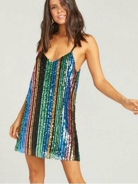 SHOW ME YOUR MUMU Sequin Striped Mini Dress in Multi-Color Size M